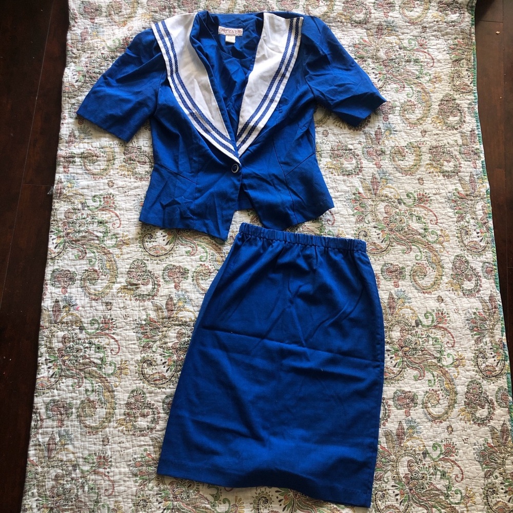 Blue and white nautical sailor outfit sailor 2-piece blazer & skirt